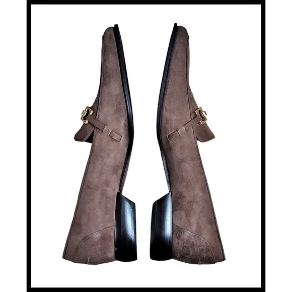 NEW Cole Haan Carina Mink Suede Leather Loafers Brown Gold Buckle 7.5 AA In Box - Picture 8 of 13